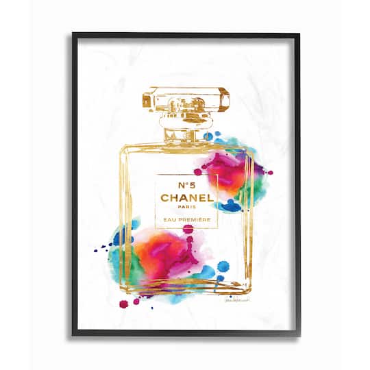 Stupell Industries Fashion Perfume Gold Rainbow in Black Frame Wall Art